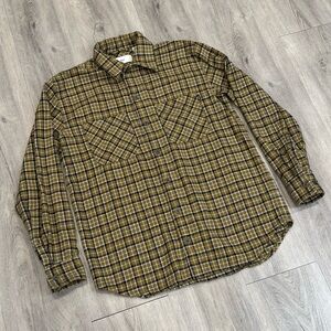 TNA Women's Casual Olive & Black Plaid Autumn Button Down Long Sleeve Shirt